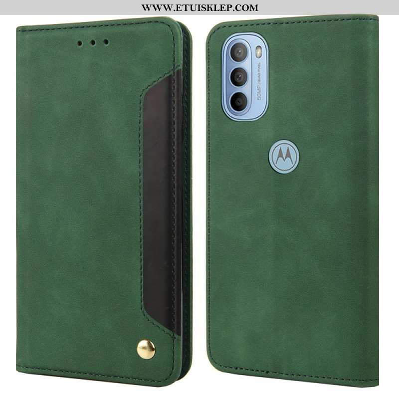 Etui Na Telefon do Moto G51 5G Etui Folio Dwukolorowy Biznesowy Efekt Skóry